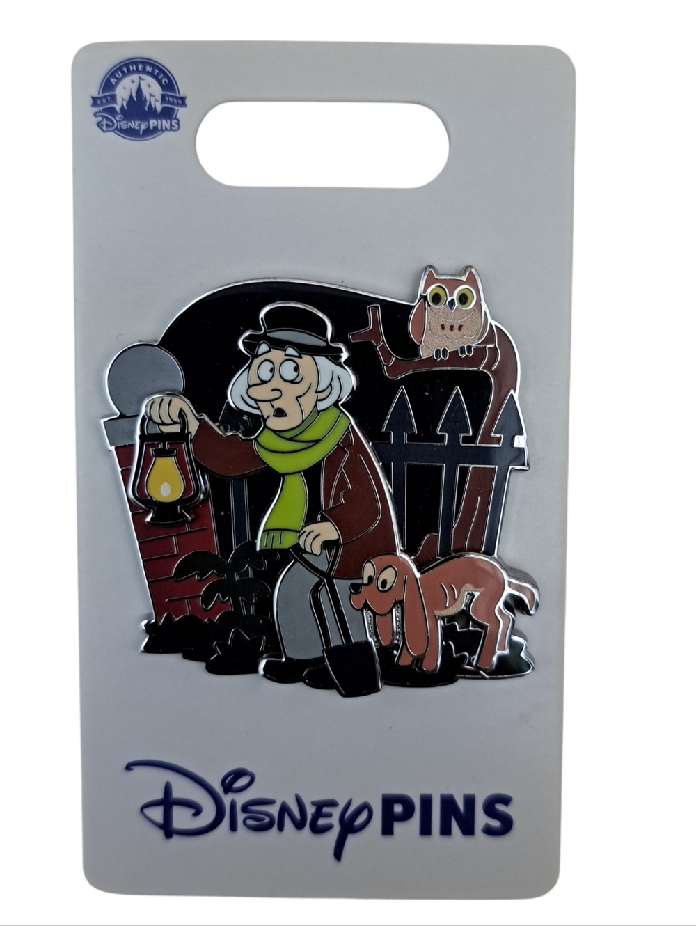 Disney Pin — Ebenezer Scrooge with Dog and Owl in Night Scene — Black & Brown